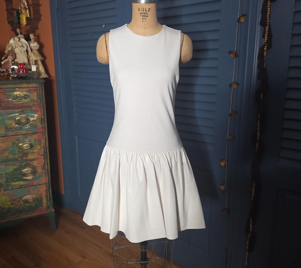NWT Alice + Olivia Ella Combo Drop Waist Mini Dress Off White 6